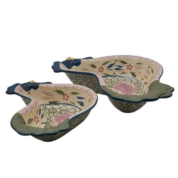 Temp-tations Old World Confetti Chicken Nesting Serving Bowls Set of 2 Farmhouse - Picture 5 of 9